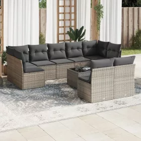    10 részes szürke polyrattan kerti ülőgarnitúra párnákkal