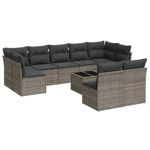  10 részes szürke polyrattan kerti ülőgarnitúra párnákkal