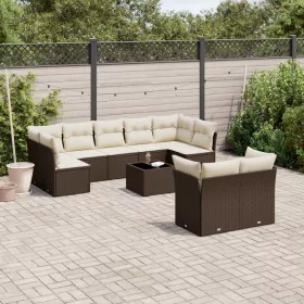    10 részes barna polyrattan kerti ülőgarnitúra párnákkal