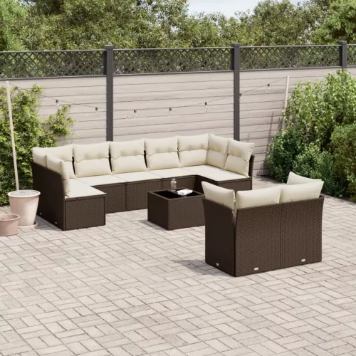  10 részes barna polyrattan kerti ülőgarnitúra párnákkal