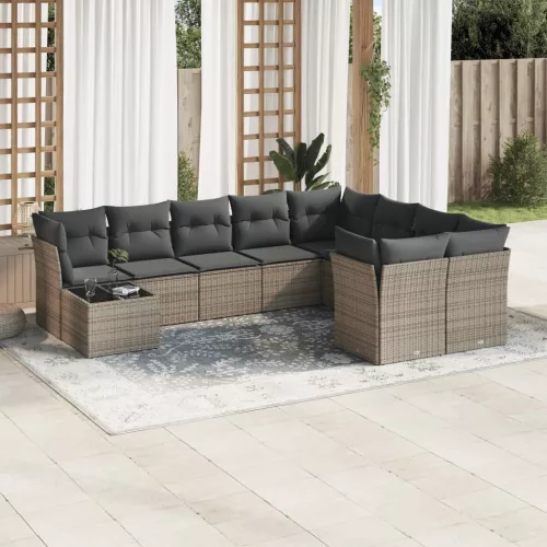  10 részes szürke polyrattan kerti ülőgarnitúra párnákkal