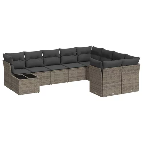  10 részes szürke polyrattan kerti ülőgarnitúra párnákkal