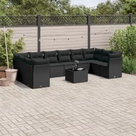    11 részes fekete polyrattan kerti ülőgarnitúra párnákkal