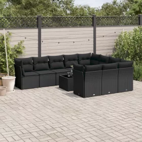    11 részes fekete polyrattan kerti ülőgarnitúra párnákkal