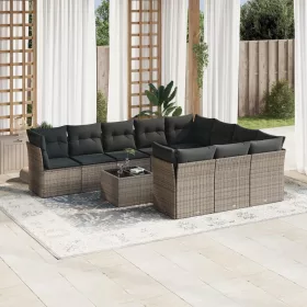    11 részes szürke polyrattan kerti ülőgarnitúra párnákkal