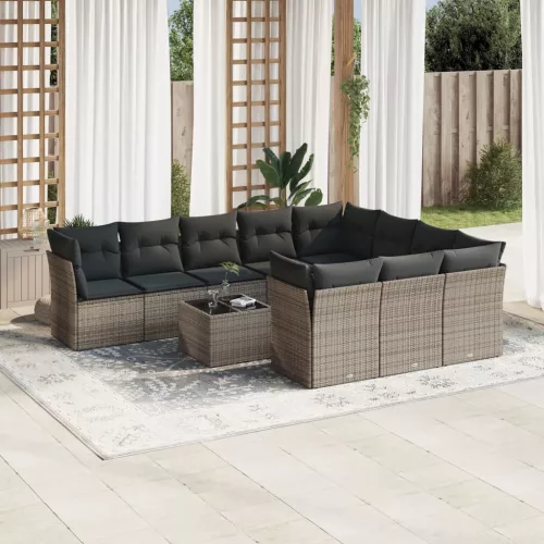  11 részes szürke polyrattan kerti ülőgarnitúra párnákkal