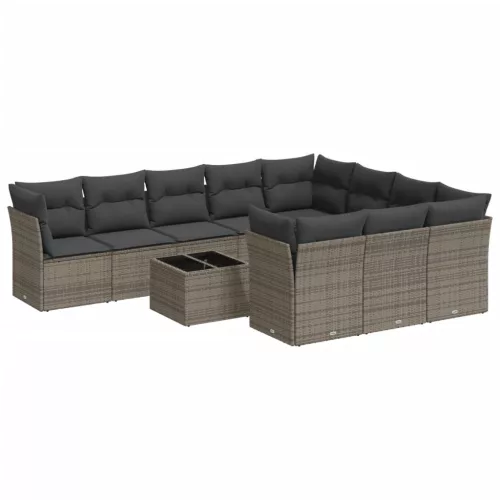  11 részes szürke polyrattan kerti ülőgarnitúra párnákkal