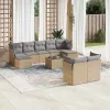  10 részes bézs polyrattan kerti ülőgarnitúra párnával