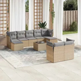    10 részes bézs polyrattan kerti ülőgarnitúra párnával