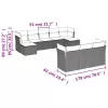 10 részes fekete polyrattan kerti ülőgarnitúra párnákkal