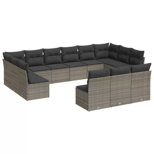  13 részes szürke polyrattan kerti ülőgarnitúra párnákkal
