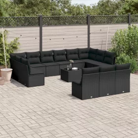    14 részes fekete polyrattan kerti ülőgarnitúra párnákkal