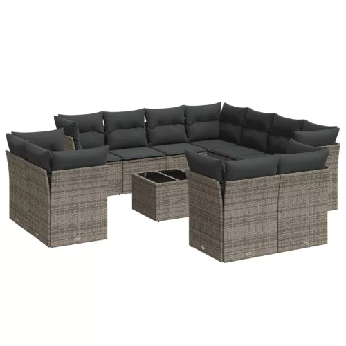  12 részes szürke polyrattan kerti ülőgarnitúra párnákkal