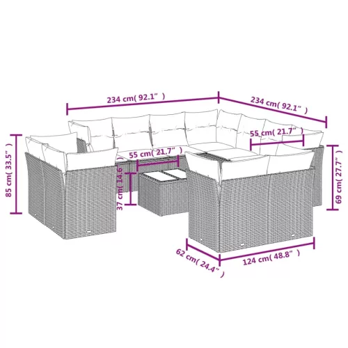 12 részes szürke polyrattan kerti ülőgarnitúra párnákkal