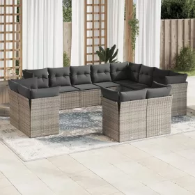    12 részes szürke polyrattan kerti ülőgarnitúra párnákkal