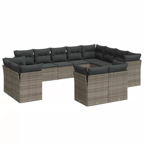  12 részes szürke polyrattan kerti ülőgarnitúra párnákkal