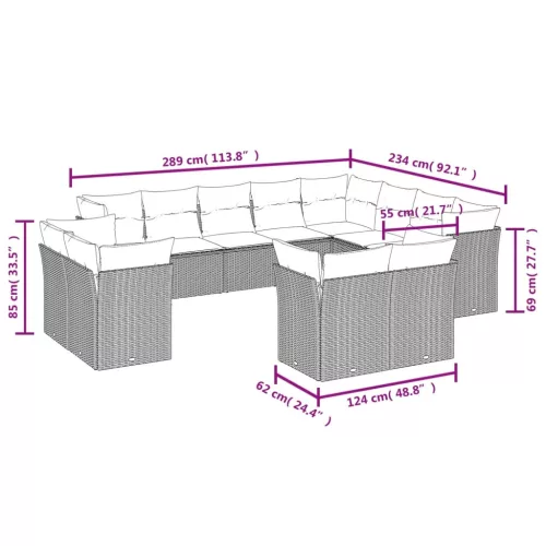  12 részes szürke polyrattan kerti ülőgarnitúra párnákkal