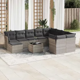    11 részes világosszürke polyrattan kerti ülőgarnitúra párnákkal