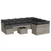  11 részes világosszürke polyrattan kerti ülőgarnitúra párnákkal