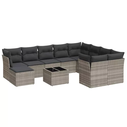 11 részes világosszürke polyrattan kerti ülőgarnitúra párnákkal