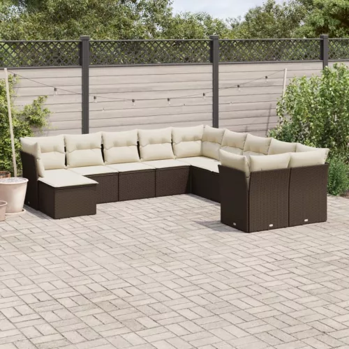  11 részes barna polyrattan kerti ülőgarnitúra párnákkal