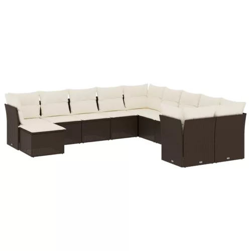  11 részes barna polyrattan kerti ülőgarnitúra párnákkal