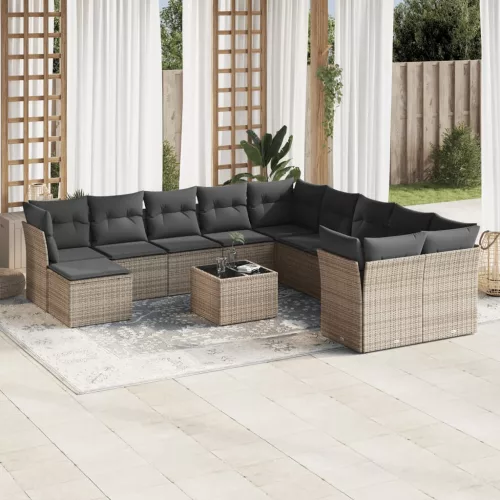  12 részes szürke polyrattan kerti ülőgarnitúra párnákkal
