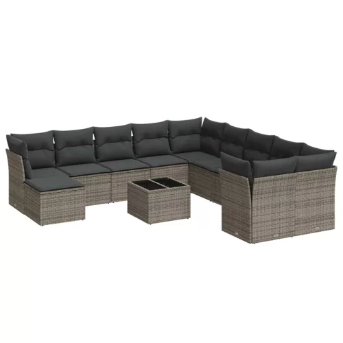  12 részes szürke polyrattan kerti ülőgarnitúra párnákkal