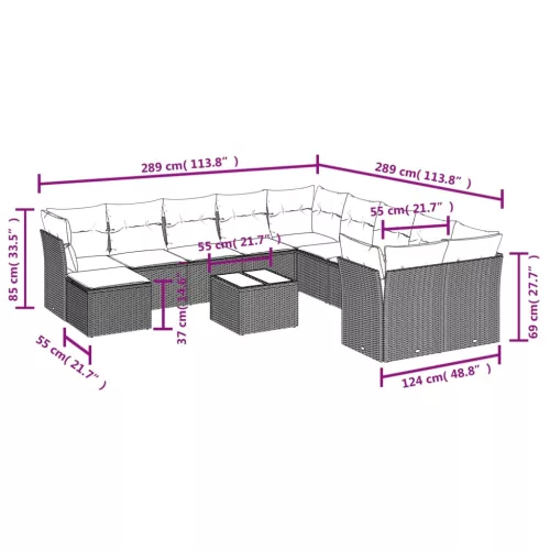  12 részes szürke polyrattan kerti ülőgarnitúra párnákkal