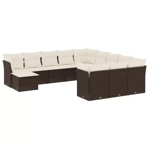  12 részes barna polyrattan kerti ülőgarnitúra párnákkal