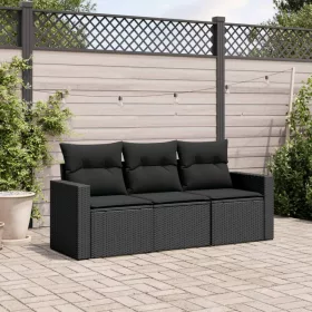    3 részes fekete polyrattan kerti ülőgarnitúra párnával