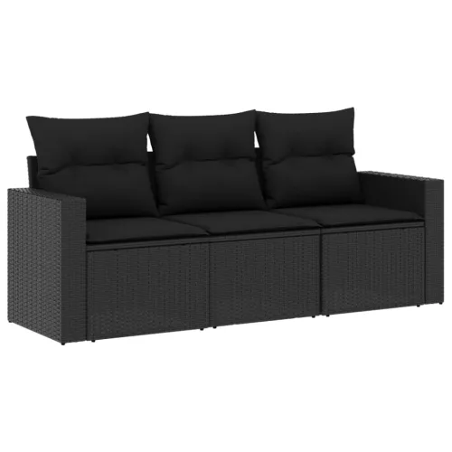  3 részes fekete polyrattan kerti ülőgarnitúra párnával