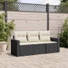  3 részes fekete polyrattan kerti ülőgarnitúra párnával