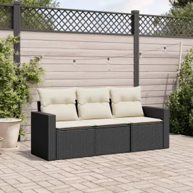    3 részes fekete polyrattan kerti ülőgarnitúra párnával