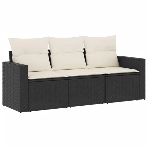  3 részes fekete polyrattan kerti ülőgarnitúra párnával