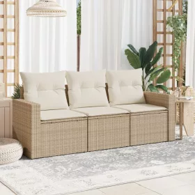    3 részes bézs polyrattan kerti ülőgarnitúra párnákkal