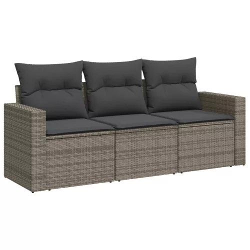  3 részes szürke polyrattan kerti ülőgarnitúra párnákkal