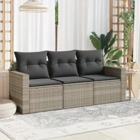    3 részes világosszürke polyrattan kerti ülőgarnitúra párnával