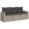  3 részes világosszürke polyrattan kerti ülőgarnitúra párnával