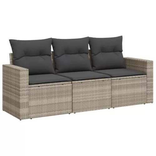  3 részes világosszürke polyrattan kerti ülőgarnitúra párnával