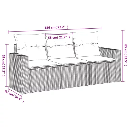  3 részes világosszürke polyrattan kerti ülőgarnitúra párnával