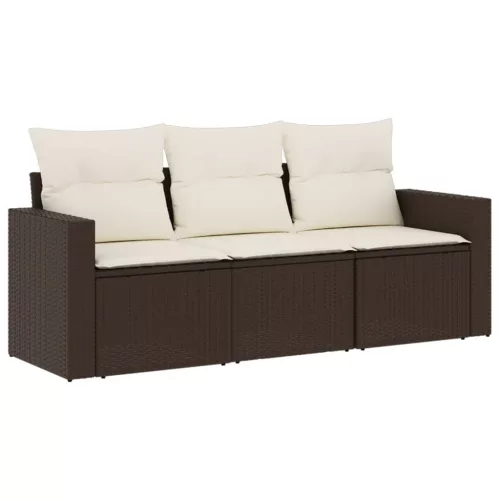  3 részes barna polyrattan kerti ülőgarnitúra párnával