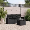  4 részes fekete polyrattan kerti ülőgarnitúra párnákkal