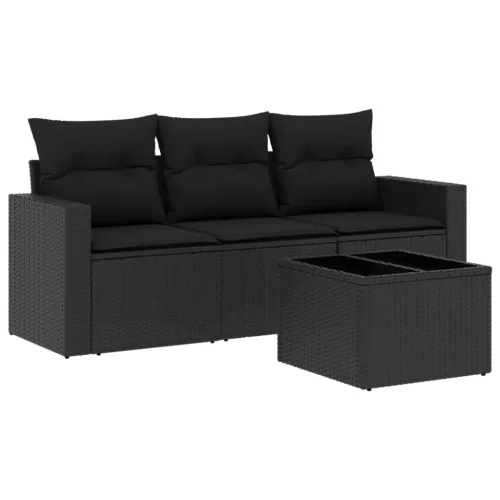  4 részes fekete polyrattan kerti ülőgarnitúra párnákkal