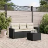  4 részes fekete polyrattan kerti ülőgarnitúra párnákkal