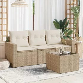    4 részes bézs polyrattan kerti ülőgarnitúra párnákkal