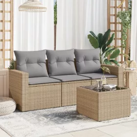    4 részes bézs polyrattan kerti ülőgarnitúra párnákkal