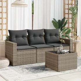    4 részes szürke polyrattan kerti ülőgarnitúra párnákkal