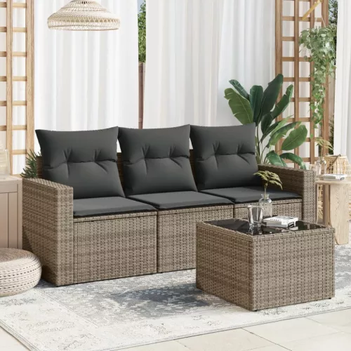  4 részes szürke polyrattan kerti ülőgarnitúra párnákkal