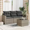  4 részes világosszürke polyrattan kerti ülőgarnitúra párnákkal
